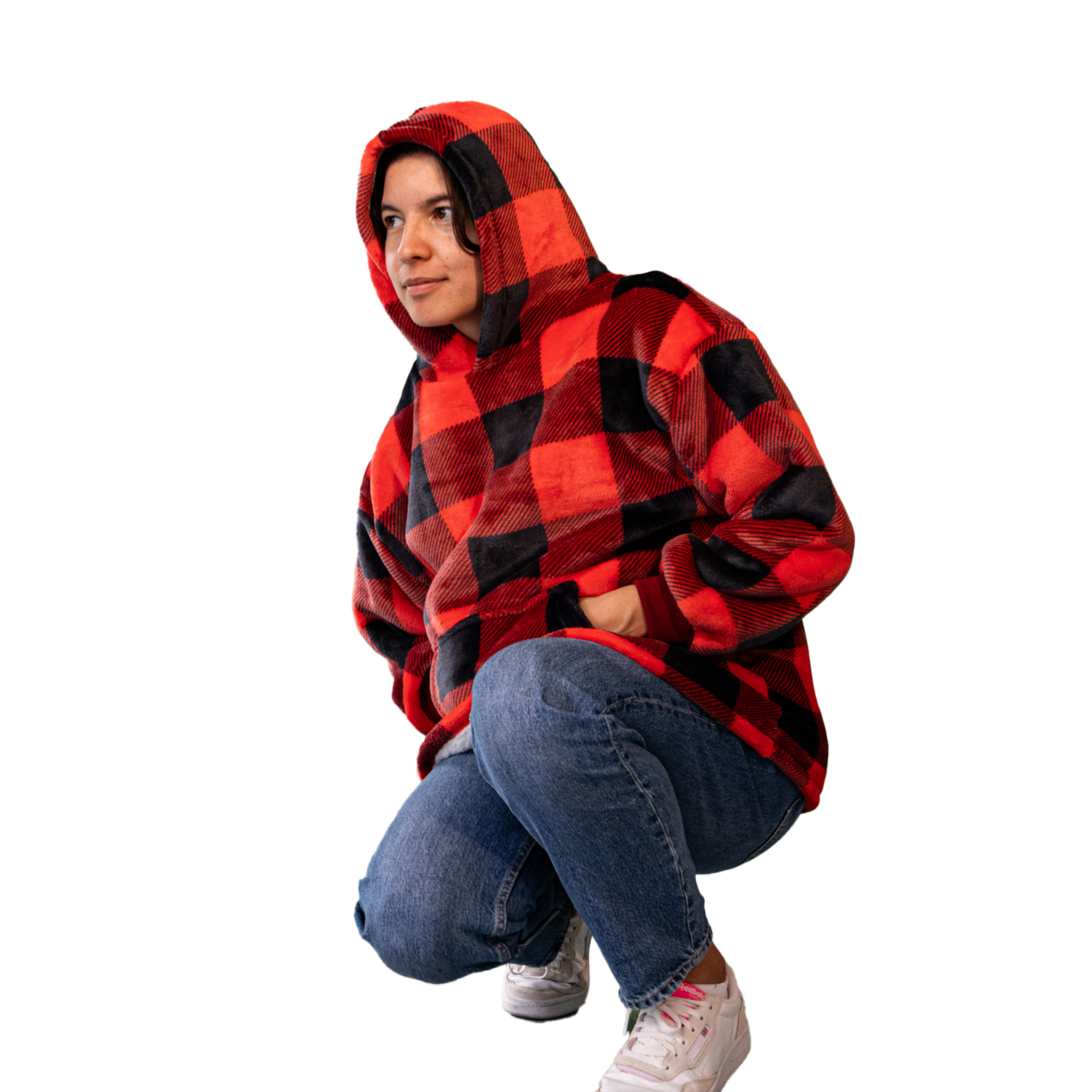 Kanguru, Plaid avec manches en polaire polyester bordeaux avec poche